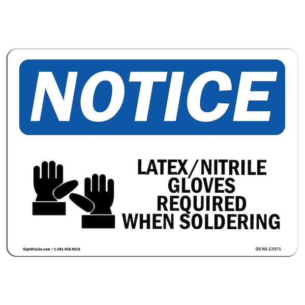 OSHA, LatexNitrile Gloves Required With Symbol, 18in X 12in Rigid Plastic, OS-NS-P-1218-L-13971